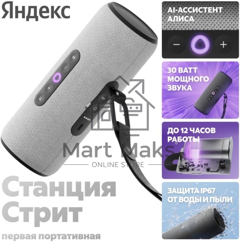 Умная портативная колонка Яндекс Станция Стрит с Алисой, модель YNDX-00030GRY (серый)
