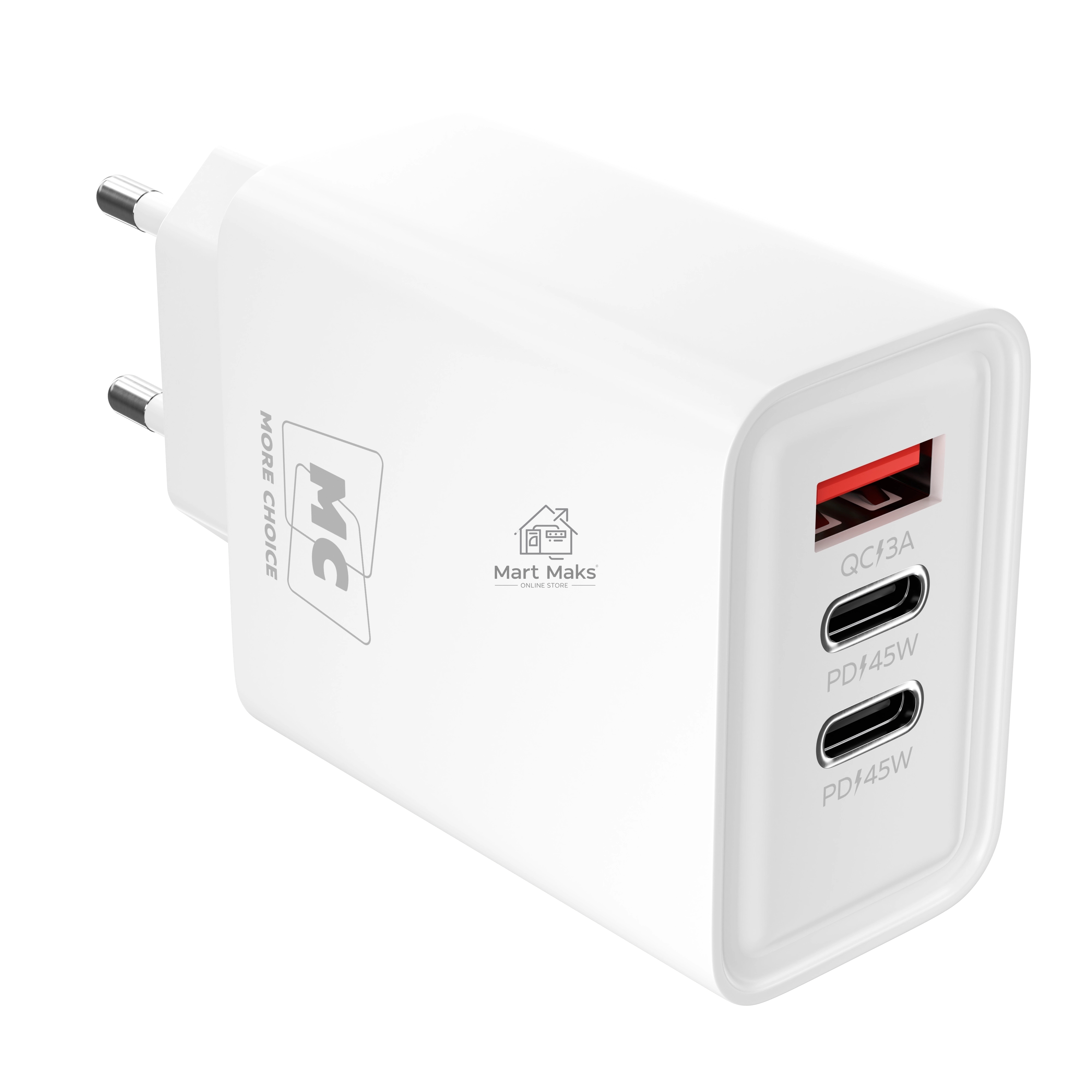 Зарядное устройство MORE CHOICE (4620202555632) NC90 1USB+2Type-C 3.0A PD 45W, белый