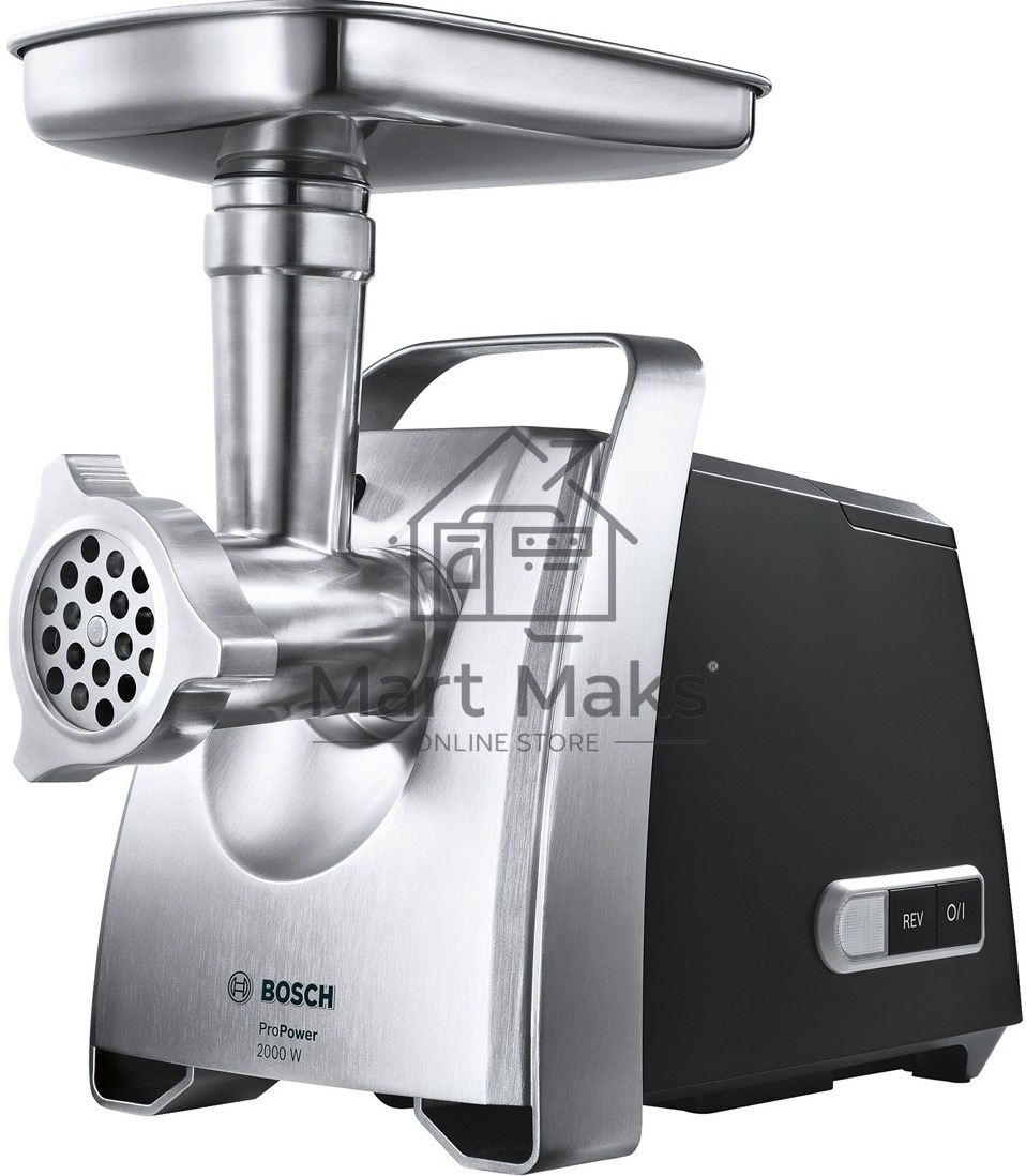 Мясорубка электрическая Bosch MFW68680 черный, 2200 Вт, 4.3 кг/мин, реверс, защита от перегрузки, насадки - 5