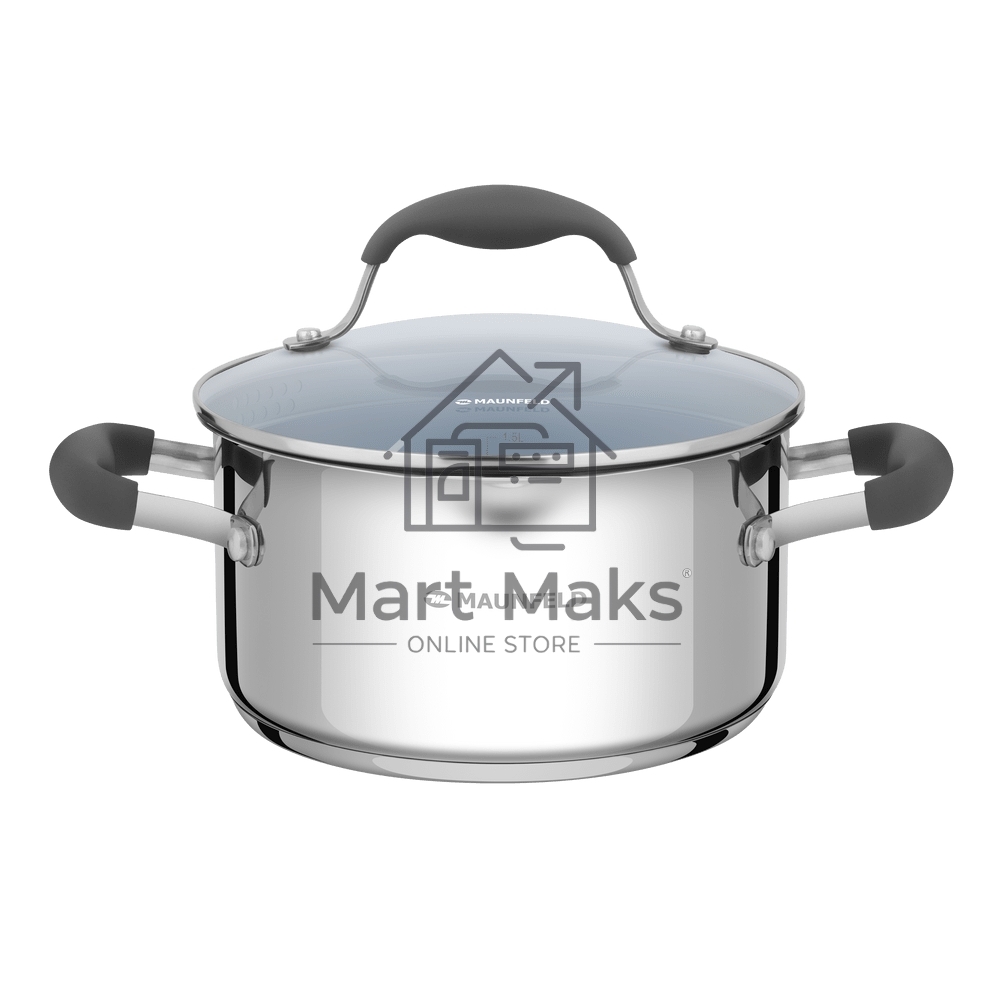 Кастрюля Maunfeld LAURA MCS22S08GR из нержавеющей стали со стеклянной крышкой, 18 см, 2,2 л.