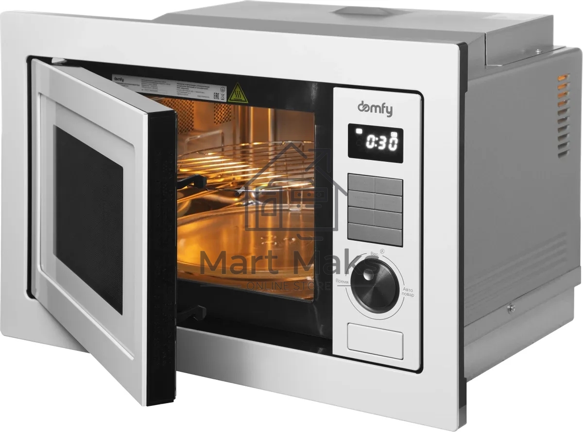 Микроволновая печь встраиваемая Domfy DM2540BW WG белый, 25 л, 900 Вт, переключатели - кнопки/поворотный мехинизм