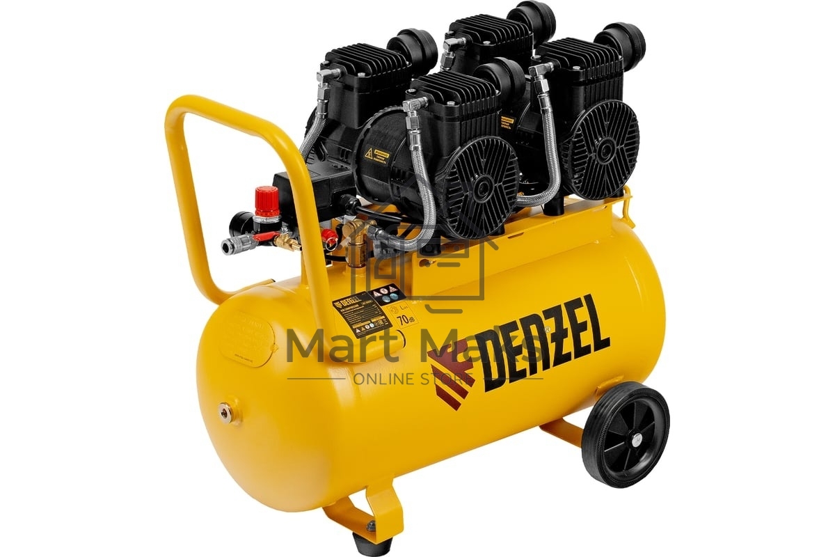 Компрессор безмасл. малошумный Denzel DLP -3000/50, 3 кВт, 2х1,5 кВт,50 л, 2850 об/мин,500 л/мин