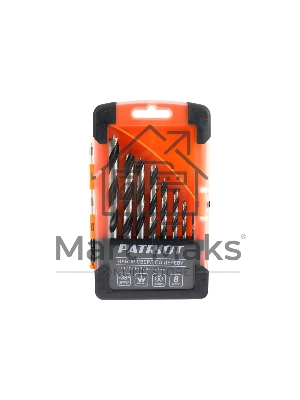 Набор сверл по дереву PATRIOT спиральные, W-образная заточка, 8 шт: 3, 4, 5, 6, 7, 8, 9, 10мм, в пластиковом боксе