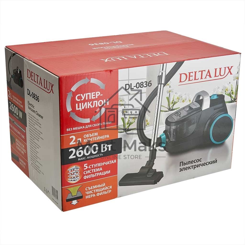 Пылесос DELTA LUX DL-0836 черный с бирюзовым