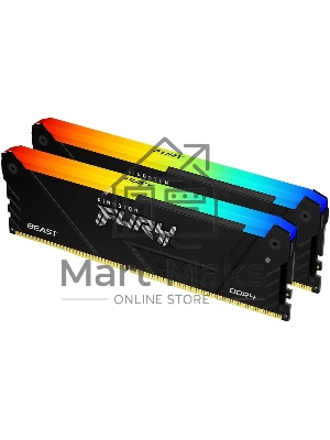 Оперативная память Kingston Fury Beast, DDR4, 64Gb (2x32Gb), 3600MHz, CL18, DIMM, с радиаторами, RGB, черный