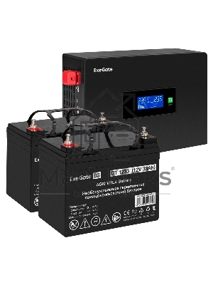 Комплект Источник бесперебойного питания EX295994RUS + батарея 33Aч EX282974RUS 2шт (инвертор, синус, для котла, PF=1, настенный) ExeGate IdealSine SR-1500.LCD.2SH 1500VA/1500W, чистая синусоида, цветной LCD-дисплей, 2*Schuko, крепление настенное, черный 