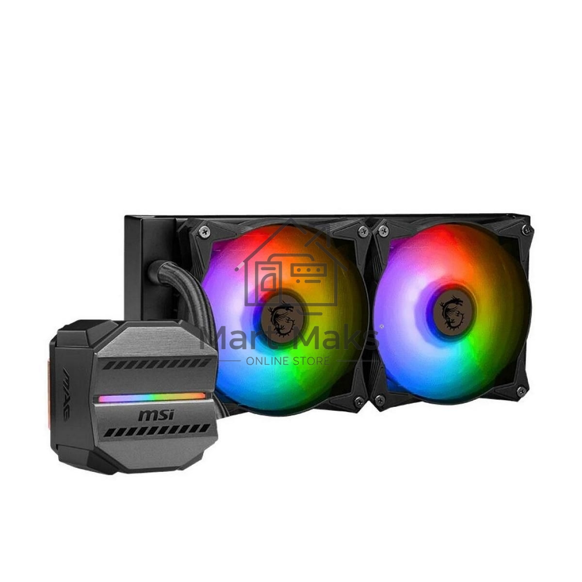 Жидкостная система охлаждения MSI MAG CORELIQUID M240 2x ARGB черный 120мм алюминий+медь 2000rpm 34.3db 4-pin 300W
