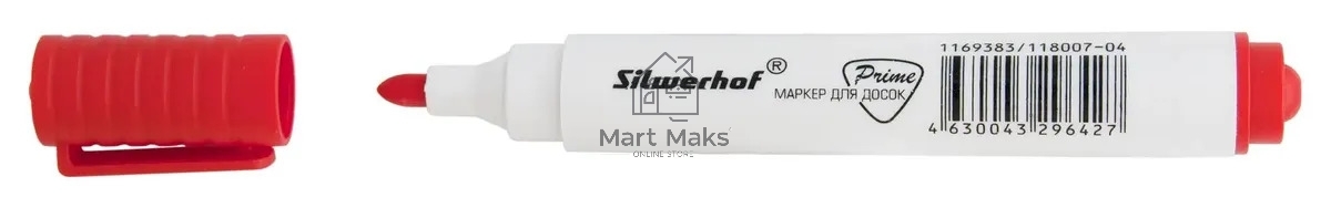 Маркер для досок Silwerhof Prime, пулевидный пишущий наконечник, 1-3мм, красный