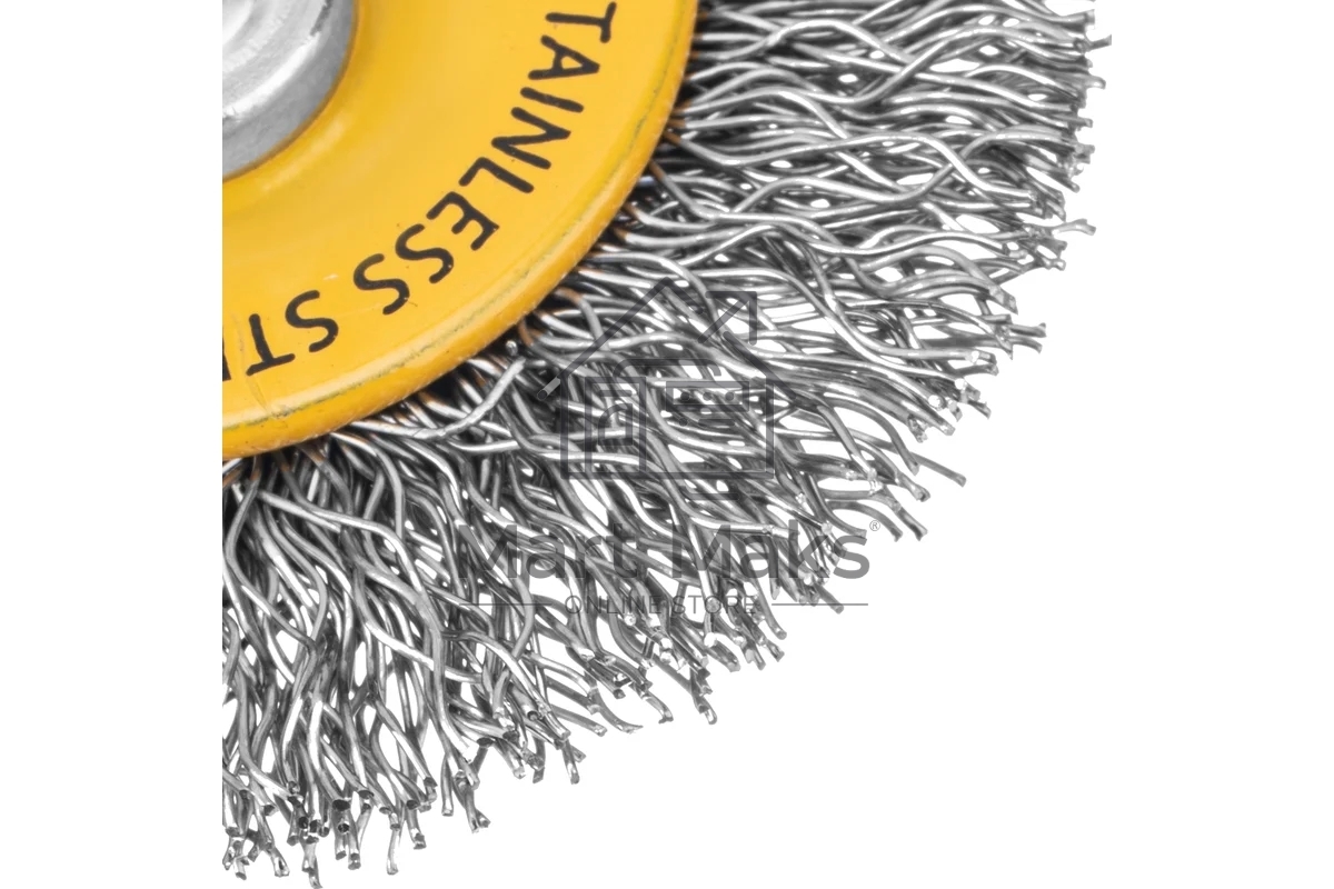 Щетка для дрели Denzel 50 мм, плоская, со шпилькой, нержавеющая витая проволока