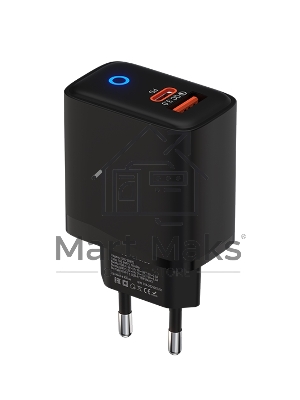 Сетевое зарядное устройство Maxvi SFC-230PD Type-C\USB 30W PD QC3.0 черный (индикатор заряда)