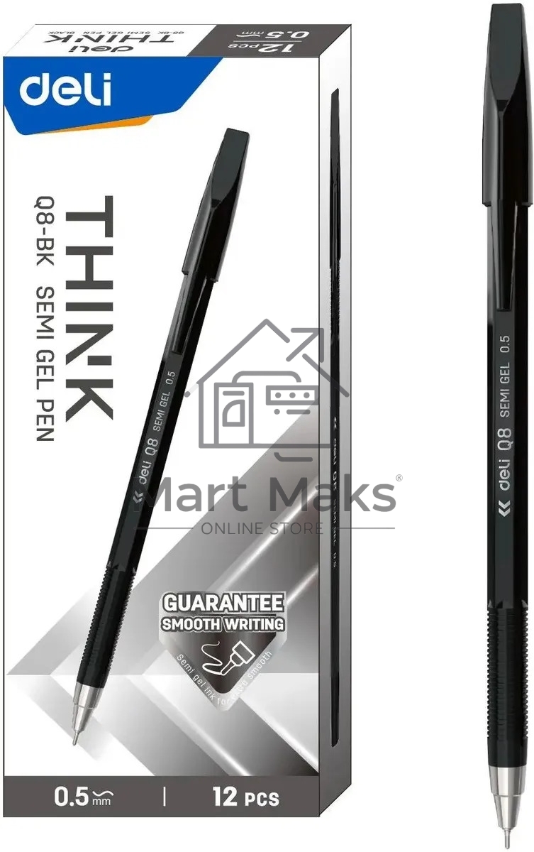 Набор ручек шариковых Deli Think EQ8-BK, черные чернила (12шт), линия 0.5мм