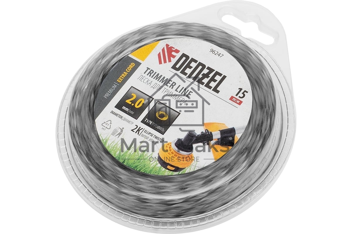 Леска для триммера Denzel двухкомпонентная эллипс, 2,0мм х 15м, блистер EXTRA CORD