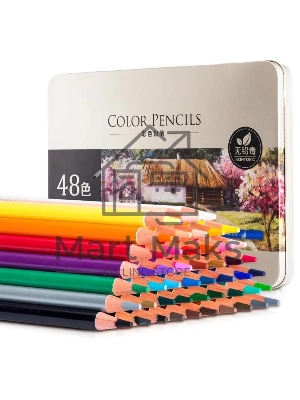 Карандаши цветные Deli 6567, липа, цветной корпус 48 цветов, металлическая коробка