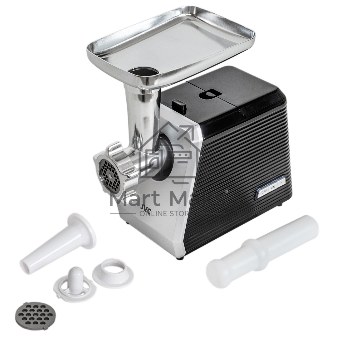 Мясорубка электрическая JVC JK-MG128 черный, 2500 Вт, 2.7 кг/мин, реверс, металлический лоток, насадки - 4