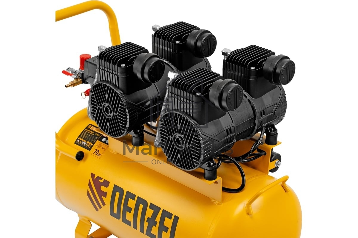 Компрессор безмасл. малошумный Denzel DLP -3000/50, 3 кВт, 2х1,5 кВт,50 л, 2850 об/мин,500 л/мин