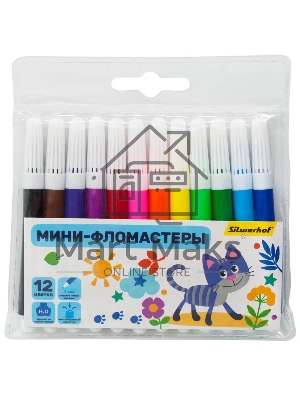 Фломастеры Silwerhof Веселые друзья 8мм 88мм, круглый корпус, вентилируемый колпачок, 12 цветов, пакет с европодвесом