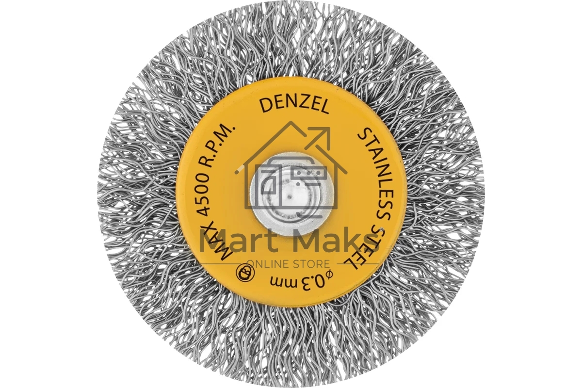 Щетка для дрели Denzel 50 мм, плоская, со шпилькой, нержавеющая витая проволока