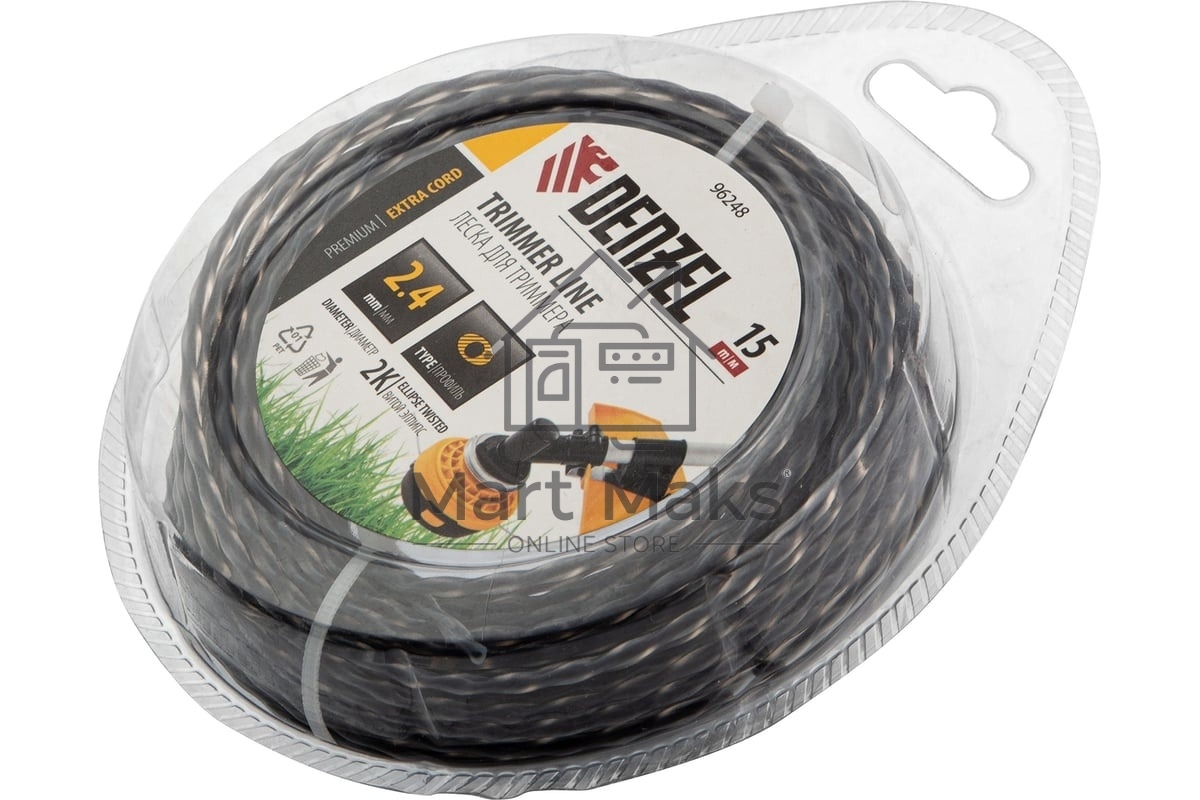 Леска для триммера Denzel двухкомпонентная эллипс 2,4мм х 15м, блистер EXTRA CORD
