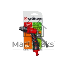 Пистолет поливочный GRINDA T-R, плавная регулировка, курок сзади, пластиковый с TPR