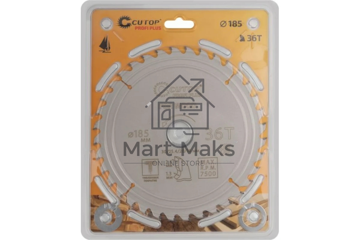 Диск пильный по дереву с тефлоновым покрытием 36Т, CUTOP Profi plus, 185 х 1,3/2,0 х 30/25,4/20/16 мм