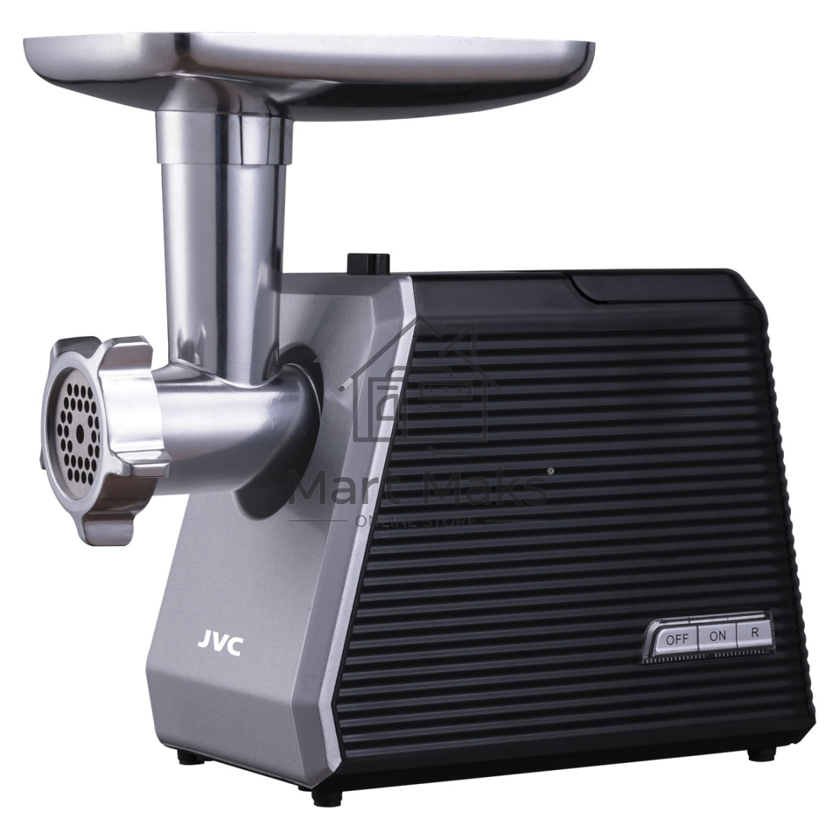 Мясорубка электрическая JVC JK-MG128 черный, 2500 Вт, 2.7 кг/мин, реверс, металлический лоток, насадки - 4