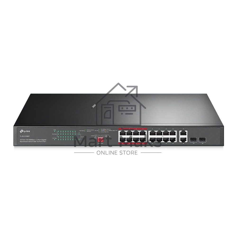 Коммутатор TP-Link TL-SL1218MP, 16×100 Мбит/с PoE+ + 2×1 Гбит/с Combo Uplink, неуправляемый