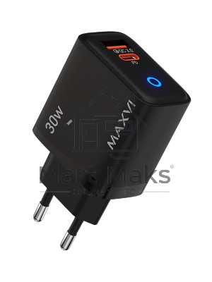 Сетевое зарядное устройство Maxvi SFC-230PD Type-C\USB 30W PD QC3.0 черный (индикатор заряда)