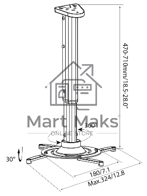 Кронштейн для проектора Cactus CS-VM-PR05L-AL серебристый макс.10кг настенный и потолочный поворот и наклон