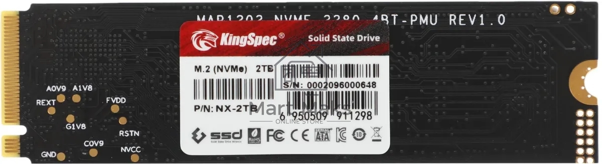 Накопитель SSD KingSpec NX-2TB, 2000GB, PCIe 3.0 x4, M.2 2280, NVMe, R/W 3400/3100