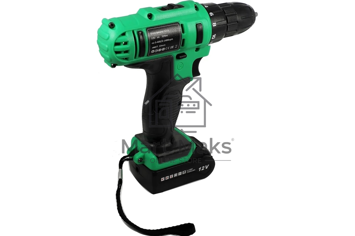 Дрель-шуруповерт Zitrek Greenpower 12-Li 063-4074, Аккумуляторная, 12В, 2 АКБ, Кейс
