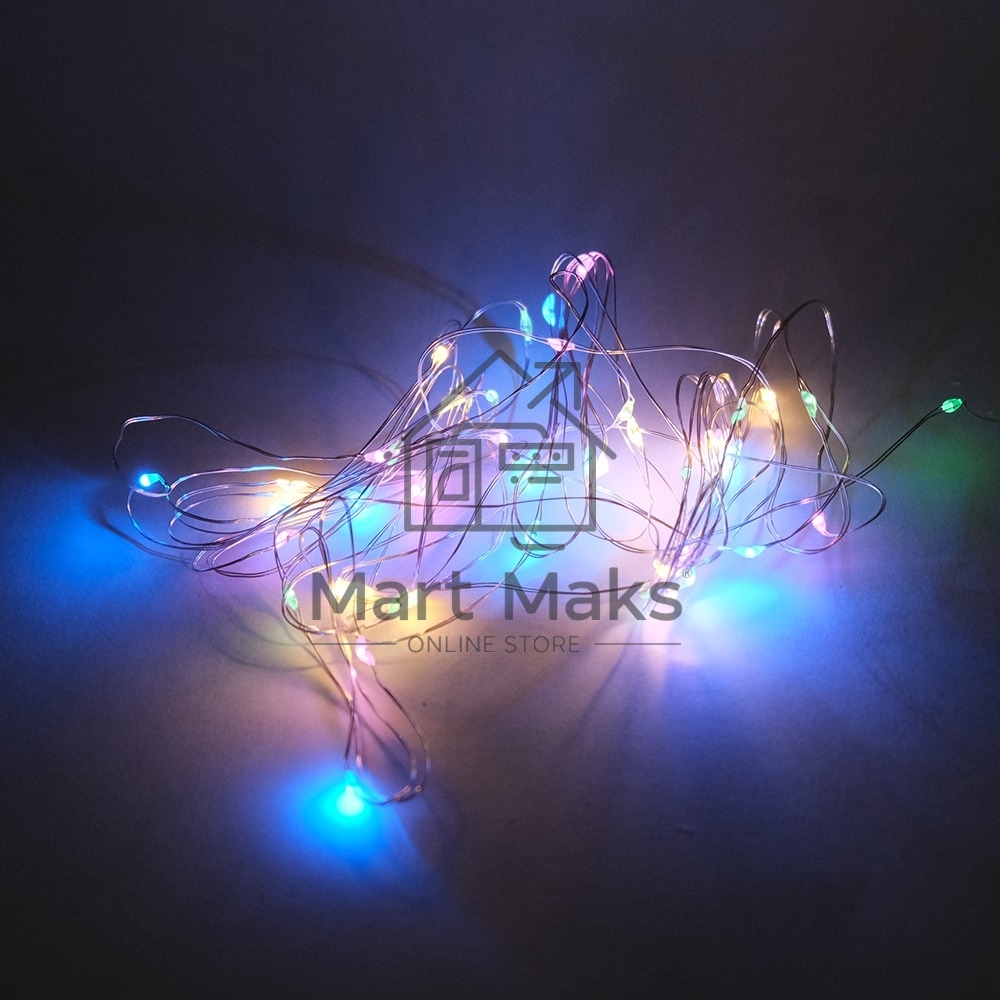 Гирлянда светод. Funray Нить, SE-STRING-550M, 5м, 50 LED, мульти (4цв.), 3xАА, серебр. шнур 0,3м
