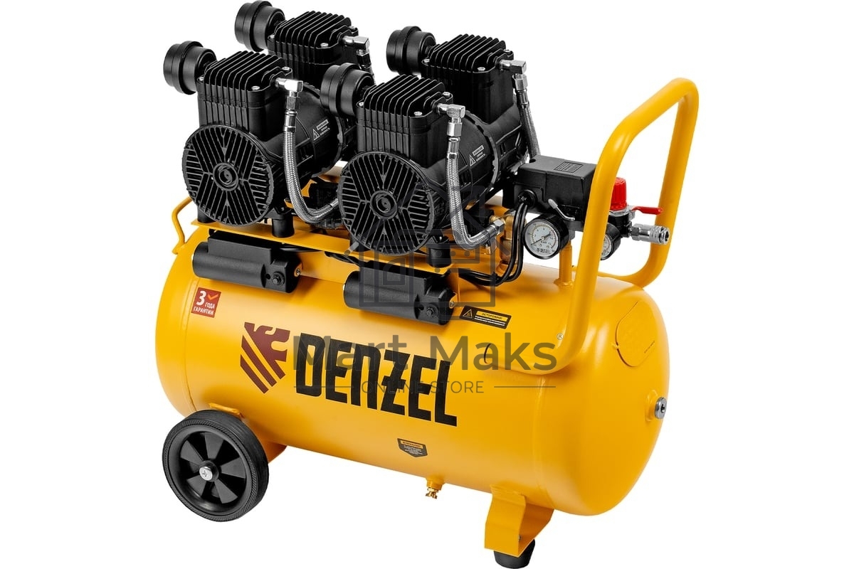 Компрессор безмасл. малошумный Denzel DLP -3000/50, 3 кВт, 2х1,5 кВт,50 л, 2850 об/мин,500 л/мин
