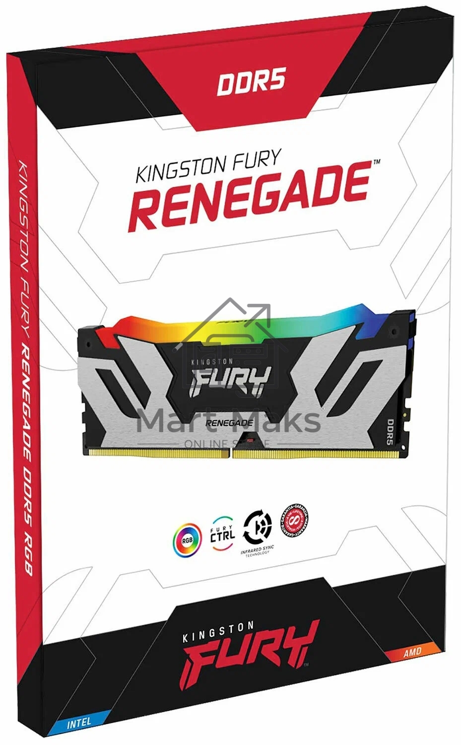 Оперативная память Kingston Fury Renegade, DDR5, 16GB (1x16GB), 7200MHz, CL38, DIMM, радиатор, RGB, черный