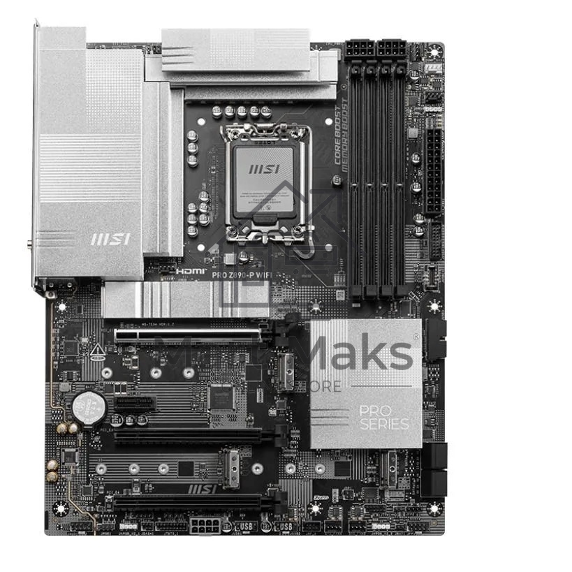 Материнская плата MSI PRO Z890-P WIFI, LGA 1851, Intel Z890, 4xDDR5, 4xSATA, 4xM.2, 1xPCIe 5.0 x16, 2xPCIe 4.0 x4, 1xPCIe 3.0 x1, 1xHDMI, 1xDP, 1xUSB-C Thunderbolt 4, 1xUSB-C 3.2 Gen 2, 1x 5Gb LAN, 2xUSB-A 3.2 Gen 1, 1xUSB-A 3.2 Gen 2, 4xUSB-A 2.0, 3x3.5 
