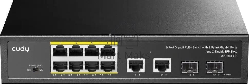 Коммутатор Cudy GS1010PS2, (L2) 10x1Гбит/с 2xКомбо(1000BASE-T/SFP) 2SFP 8PoE 120W, неуправляемый