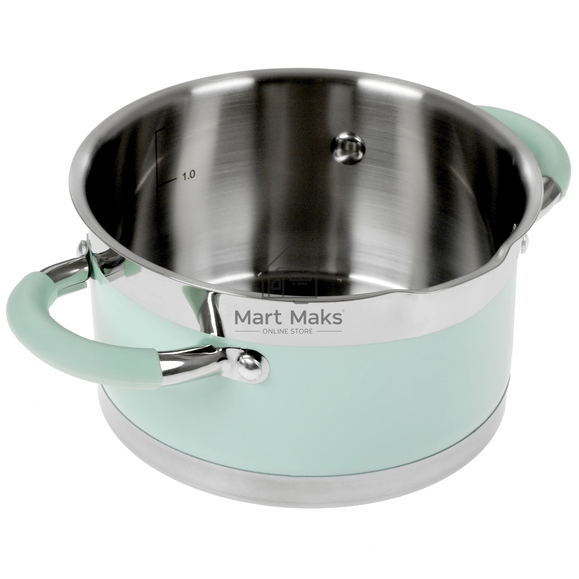 Кастрюля LARA LR02-540 MINT 16x9 см, 1,7 л, носик, индукционное дно, крышка с бортом, полипропилен, силикон, нержавеющая сталь