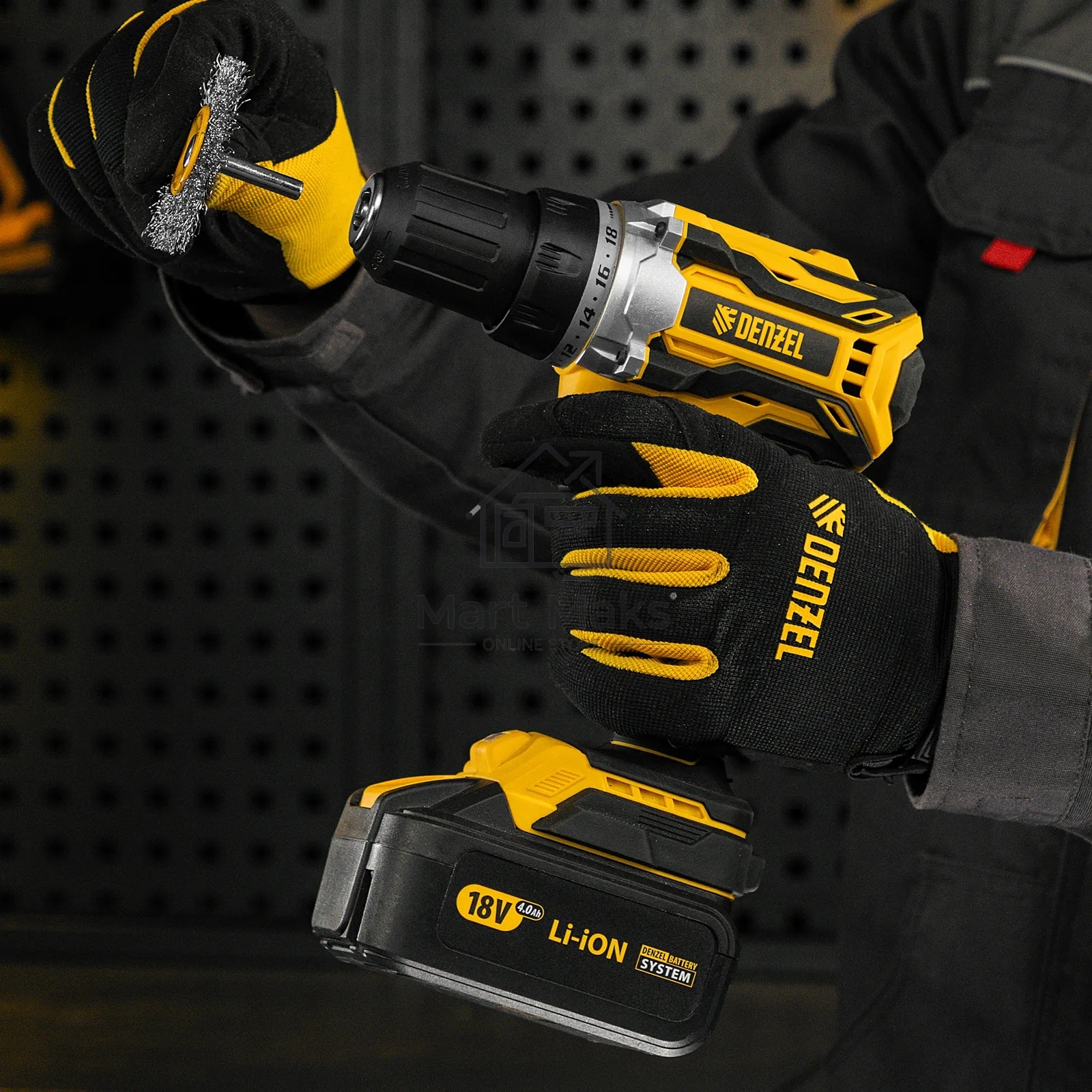 Щетка для дрели Denzel 50 мм, плоская, со шпилькой, нержавеющая витая проволока