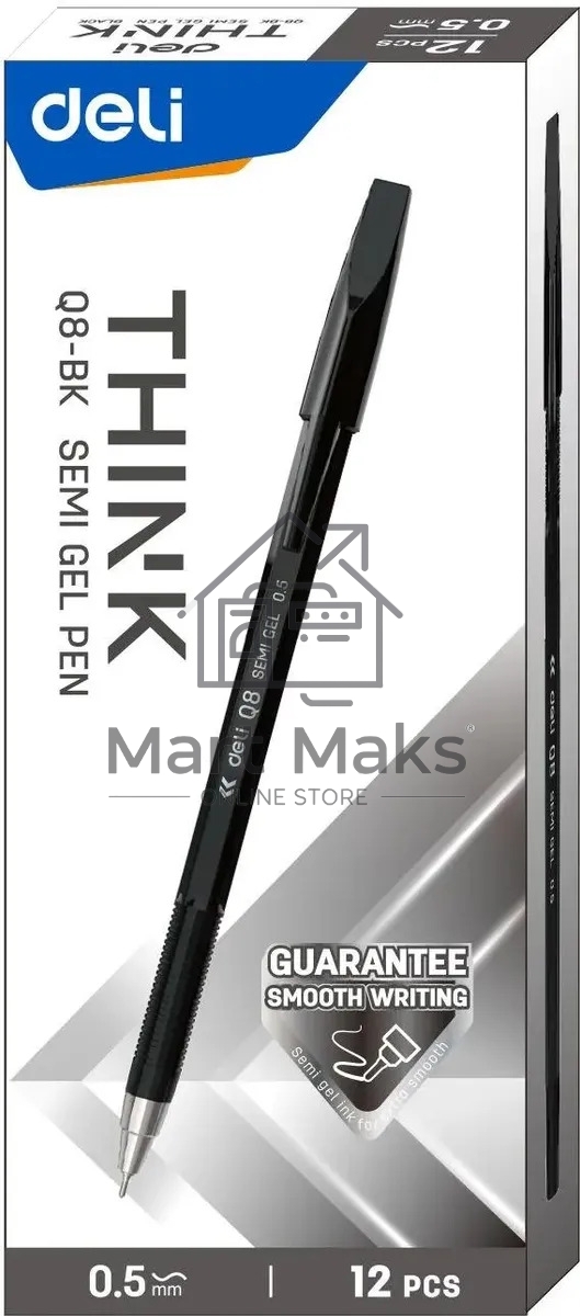 Набор ручек шариковых Deli Think EQ8-BK, черные чернила (12шт), линия 0.5мм
