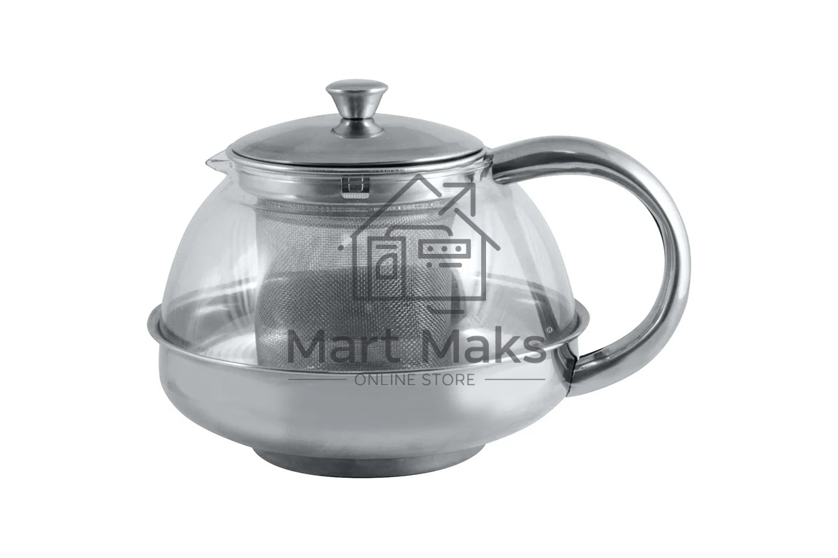 Чайник заварочный MALLONY Menta-600 из нержавеющей стали и жаропрочного стекла, 0,6 л