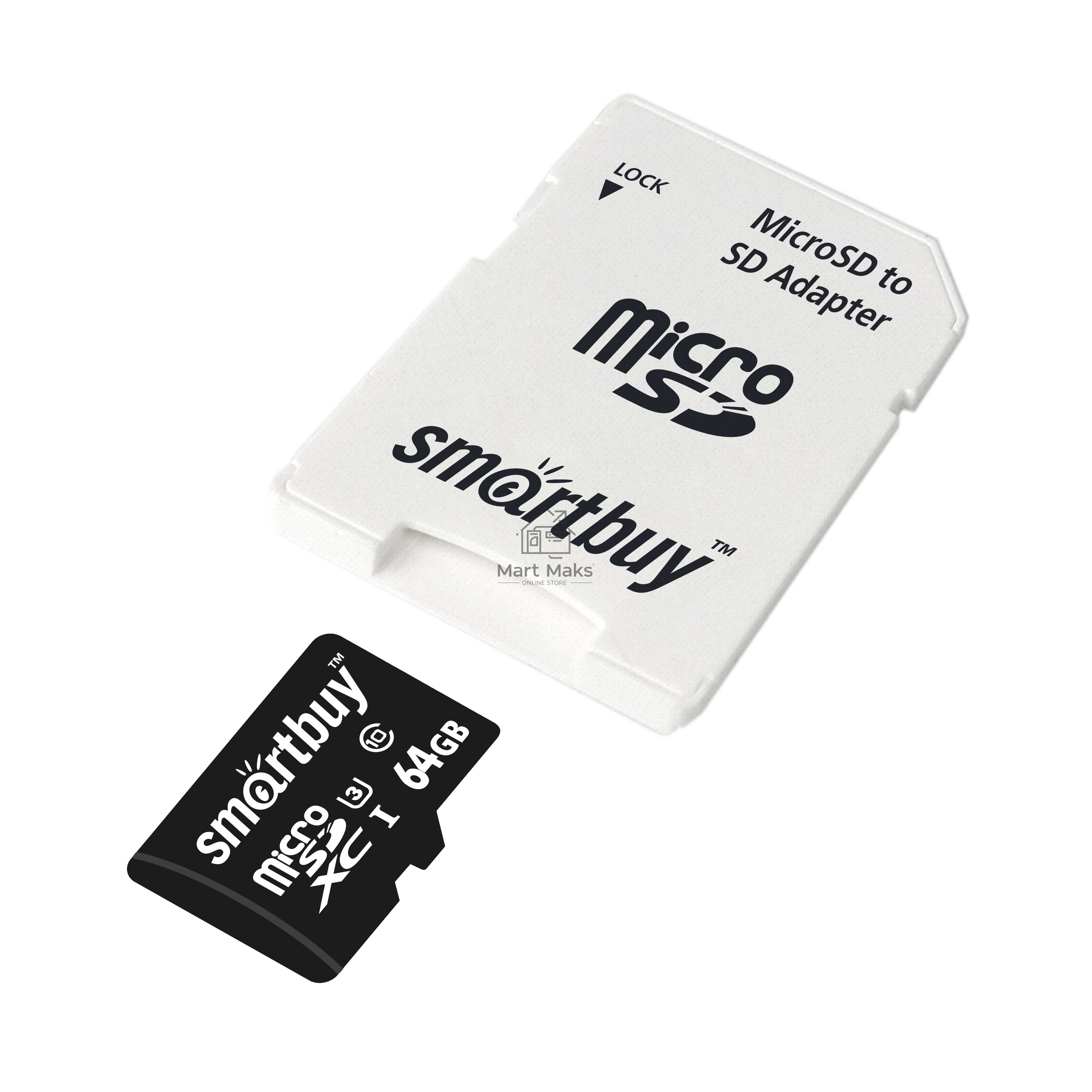 Карта памяти Smartbuy MicroSDXC карта памяти Smartbuy 64GB Class10 PRO U3 R/W:90/70 MB/s (с адаптером SD). 