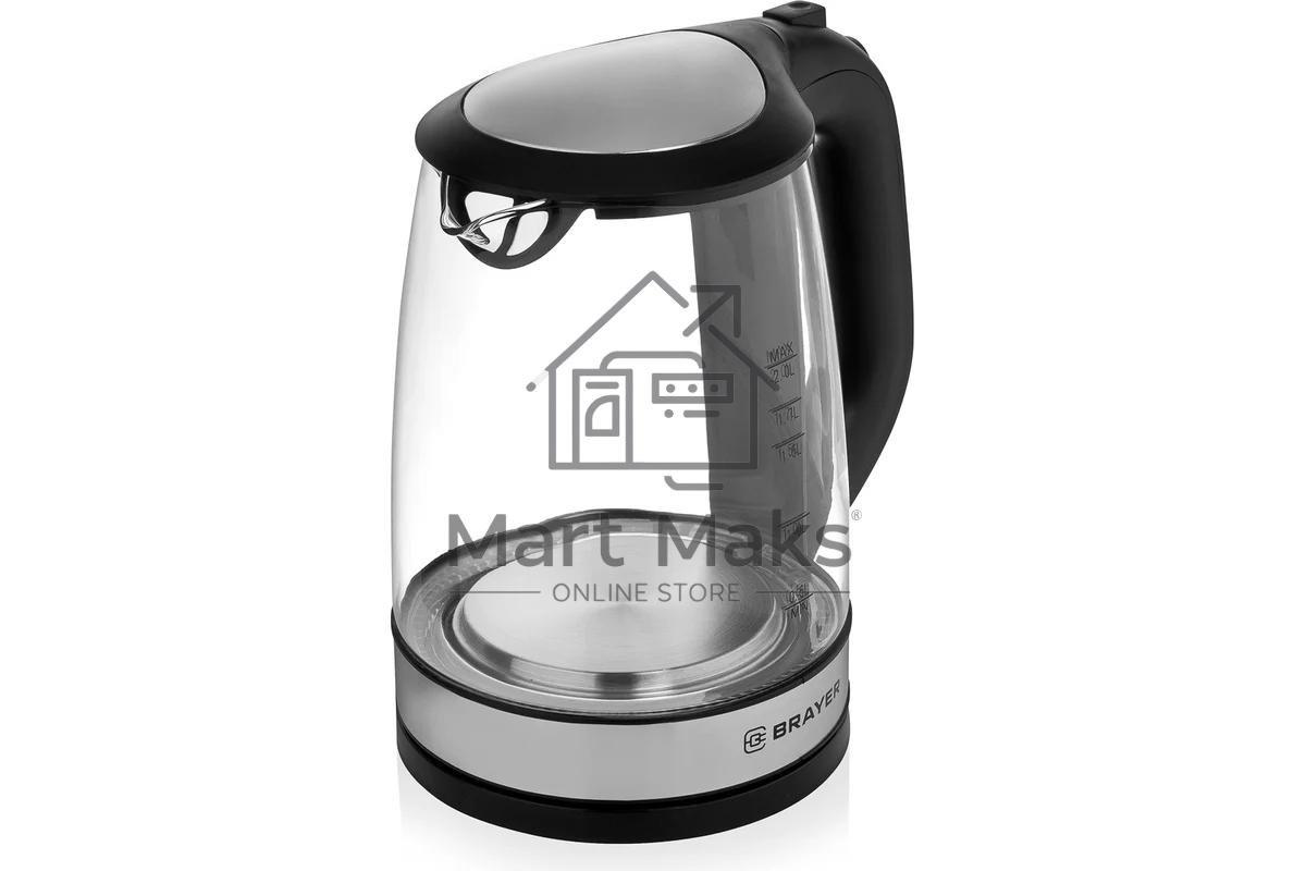 Чайник электрический BRAYER BR1040BK 2220Вт, 2 л, стекл., черный.