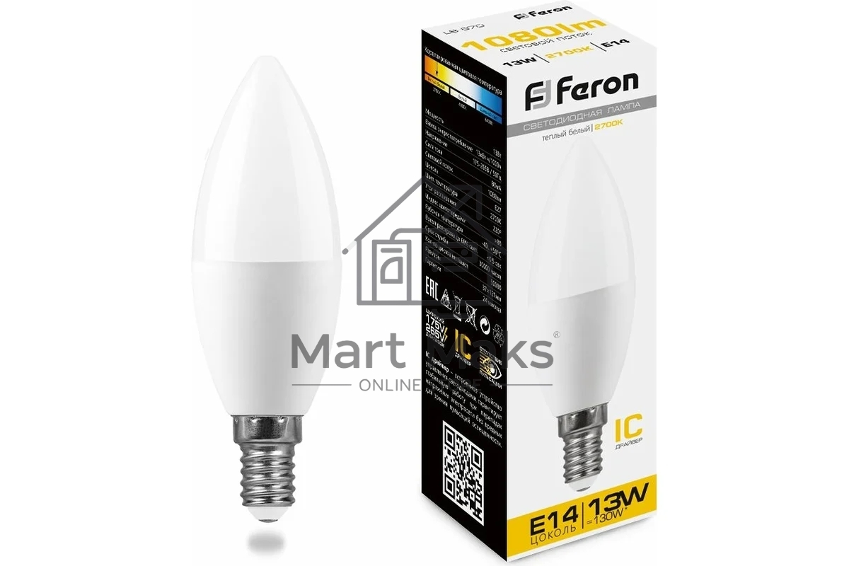 Лампа светодиодная FERON LB-970 (38107) 13 вт E14 теплый матовая свеча