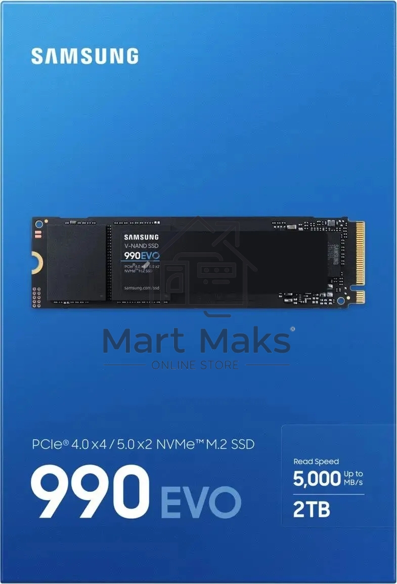 Накопитель SSD Samsung 990 EVO, 2000GB, PCIe 4.0 x4, M.2 2280, NVMe, R/W 5000/4200