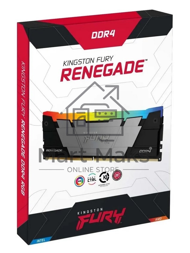 Оперативная память Kingston Fury Renegade, DDR4, 128GB (4x32GB), 3600MHz, CL18, DIMM, радиатор, RGB, черный/серебристый