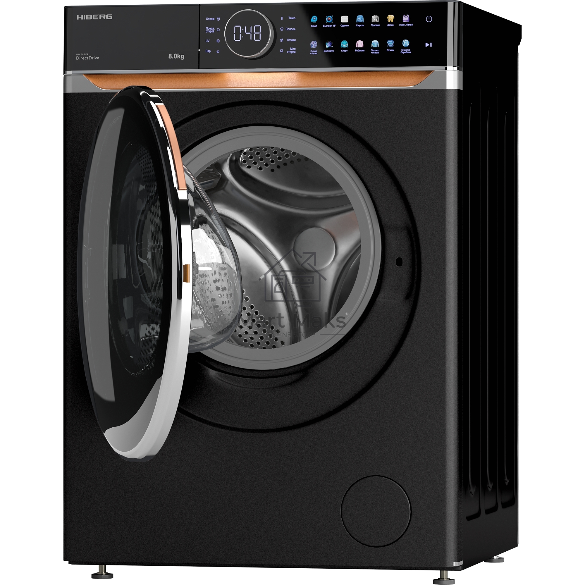 Стиральная машина HIBERG i-DDQ10 - 814 B черный матовый загр. фронтальная макс.: 8 кг 1400 об/мин класс: А+++