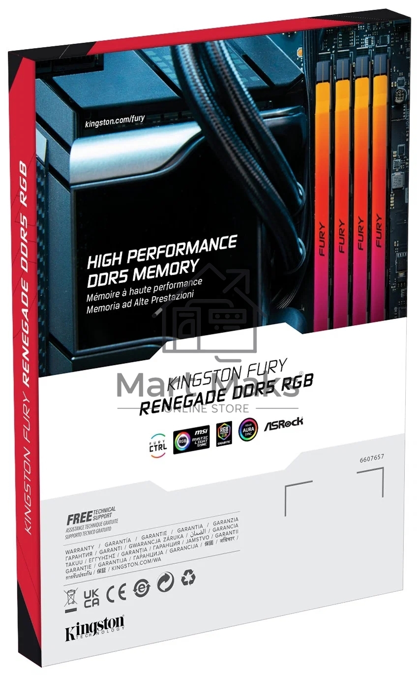 Оперативная память Kingston Fury Renegade, DDR5, 16GB (1x16GB), 7200MHz, CL38, DIMM, радиатор, RGB, черный