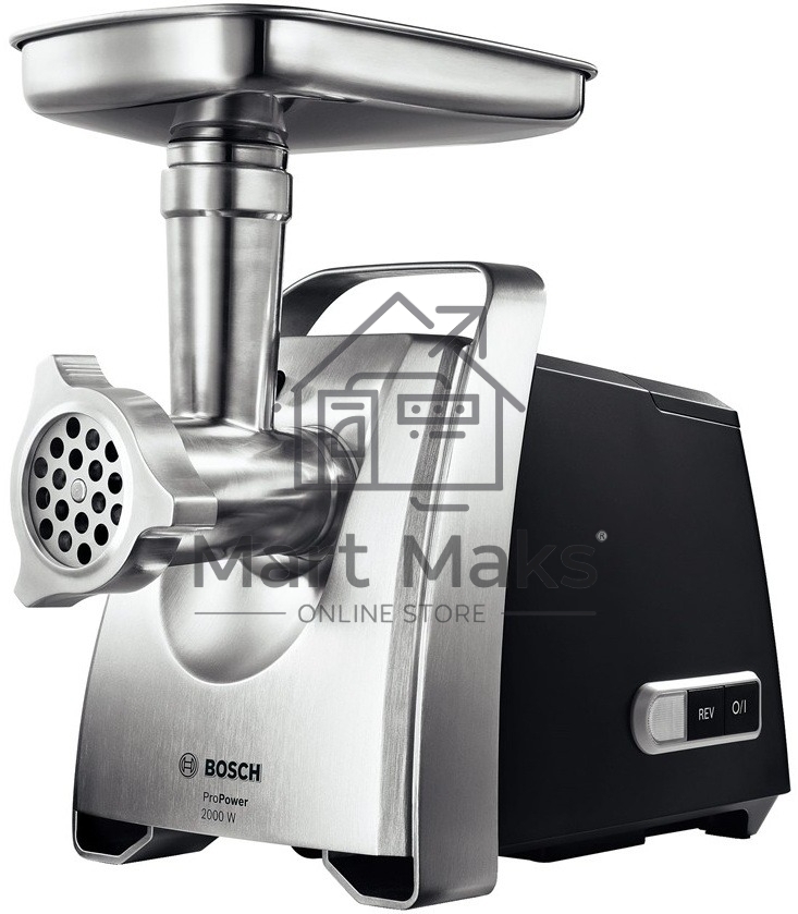 Мясорубка электрическая Bosch MFW68660 черный, 2200 Вт, 4.3 кг/мин, реверс, защита от перегрузки, металлический лоток, насадки - 10