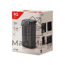 Термопот BQ TP6001 Black, мощность 1800 Вт, объем 6 л, сенсорный тип управления, 6 температурных режимов (45-95°C, с шагом 10°С), функция повторного кипячения, функция поддержания температуры, способы подачи воды - электрическая помпа, индикатор уровня воды, автоотключение при недостаточном количестве воды, блокировка подачи воды, защита от перегрева, дисплей LED, съемная крышка, ручка для переноски, материал корпуса - металл, пластик, материал внутренней камеры - высококачественная нержавеющая сталь AISI 304, длина электрошнура 1.0 м, напряжение 220-240 В, 50-60 Гц, защита от поражения электротоком класс I