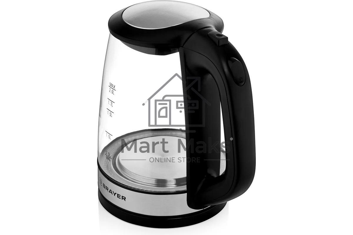 Чайник электрический BRAYER BR1040BK 2220Вт, 2 л, стекл., черный.