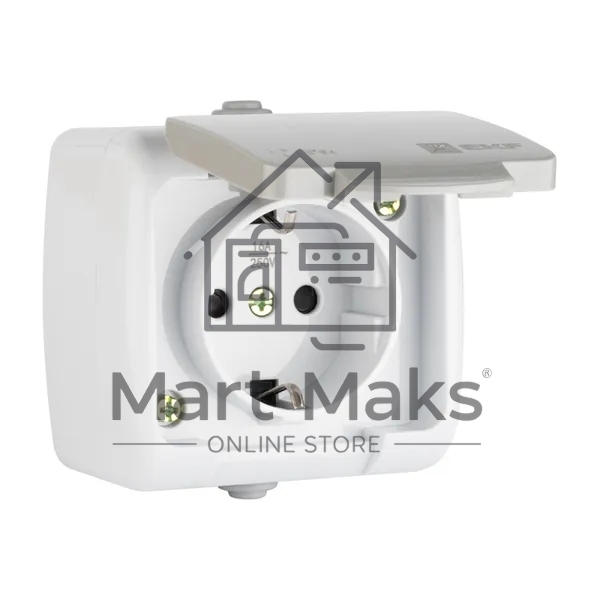 Розетка EKF Мурманск EFR16-029-30-54 1-местная 16А с заземлением с крышкой IP54 серый с защитными шторками